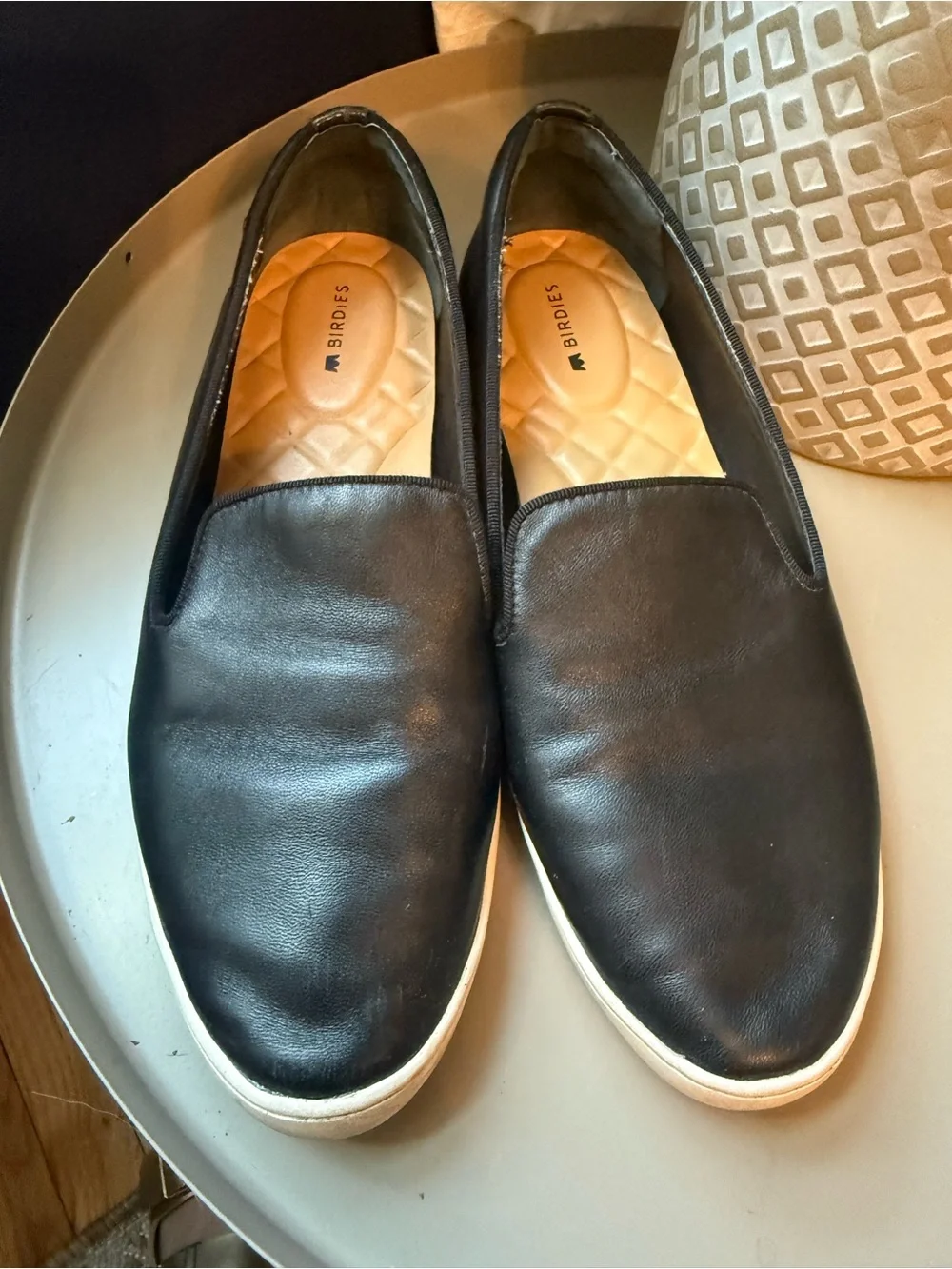Birdies 8 Black Leather Slip-On Sneakers Minimalist Casual Fall Flats Preppy